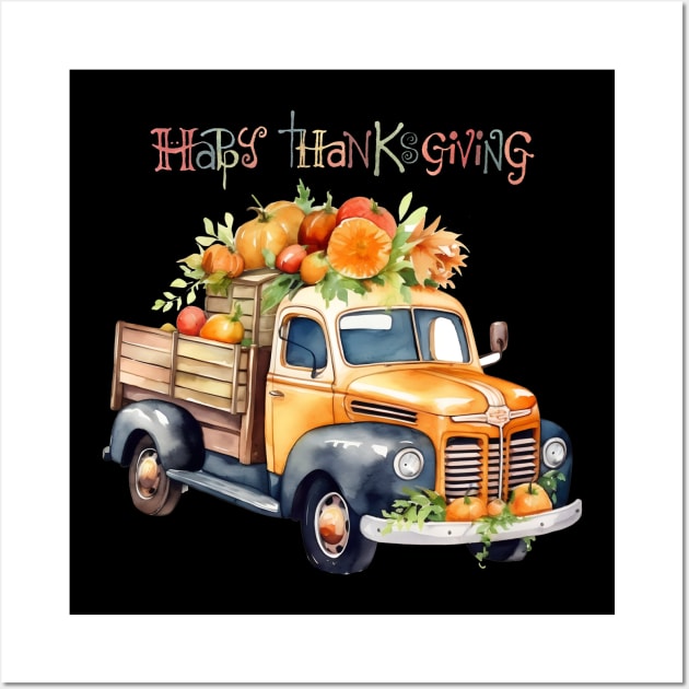 Cute Vintage Fall Happy Thanksgiving Pumpkin Truck Wall Art by MyVictory